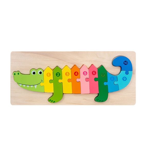 10 Pcs Of Kids Educational Colorful Crocodile Design Wooden Puzzle Toy Set