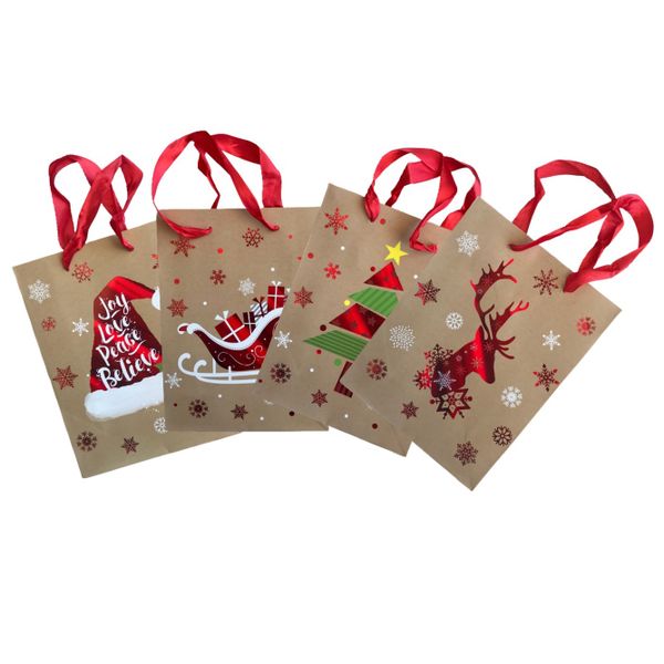 Christmas Stationery Brown &amp; Red Foil Gift Bags (Pack of 4) 24cm x 18cm