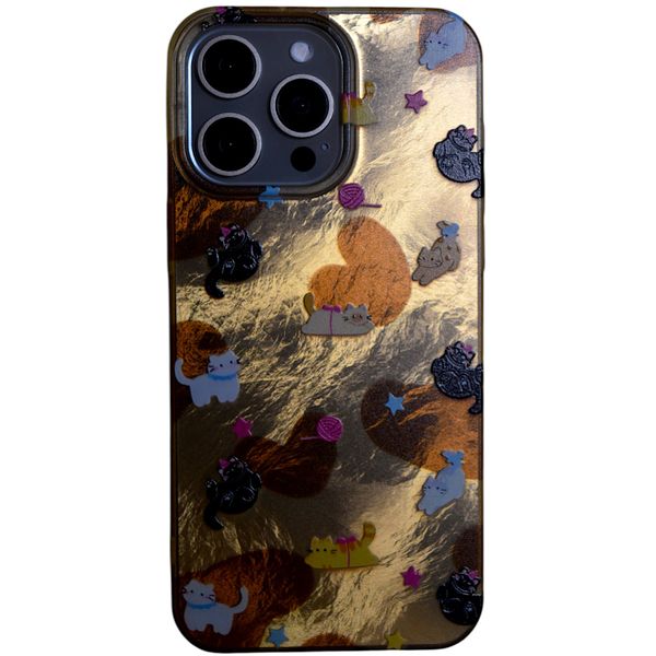 Phone Case with Playful Cats - Compatible with 15 Pro Max - Chrome