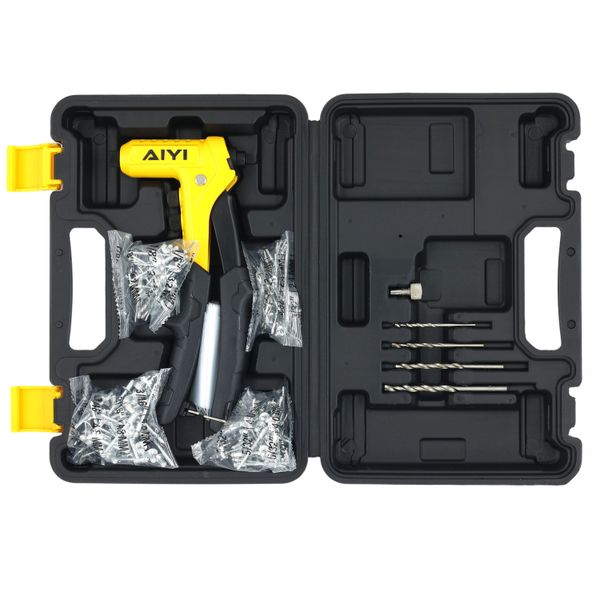 AIYI Hand Riveter Kit with 200 Rivets &amp; HSS Drill Bits 2.4-4.8mm AY286-013