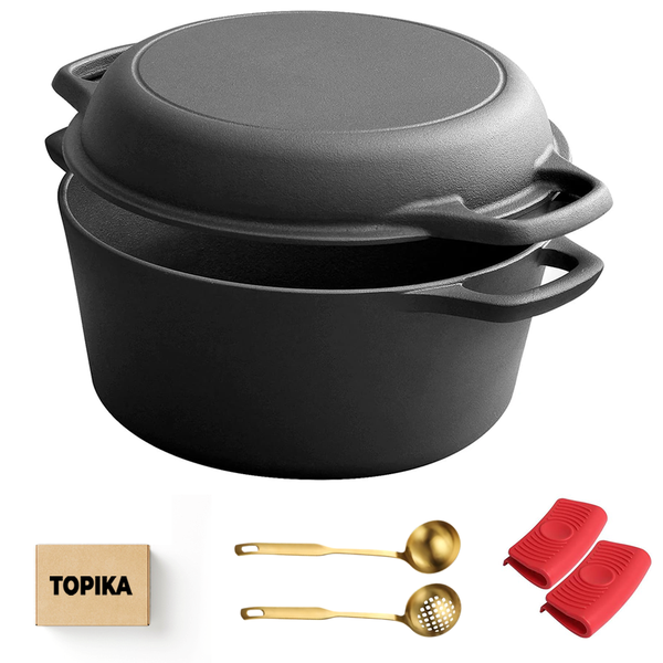 Topika - Cast Iron Dutch Oven Bread Pot, Cast Iron Black Pot 4.7L, 26cm