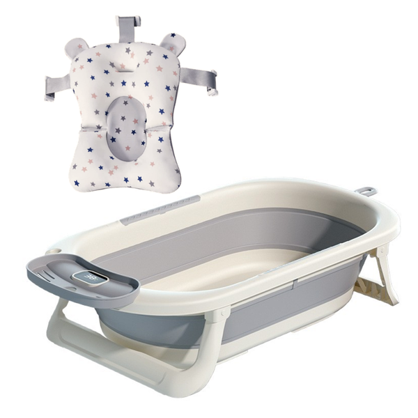 Foldable Baby Bathtub with Anti-Slip Cushion &amp; Thermometer