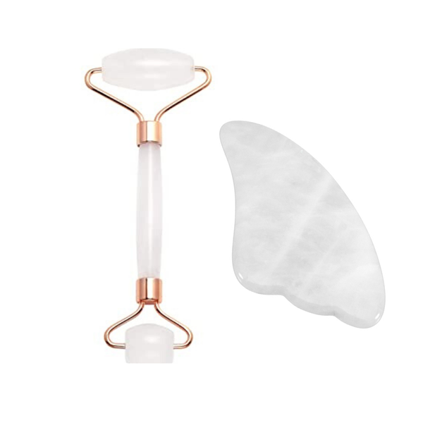 Mikay Health Clear Quartz Stone Roller &amp; Gua Sha with Gold Handles
