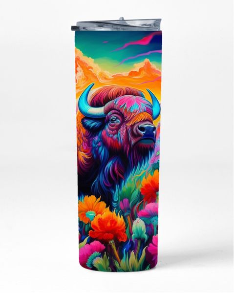 American Bison Tulips Neon 20 Oz Straight Skinny Tumbler