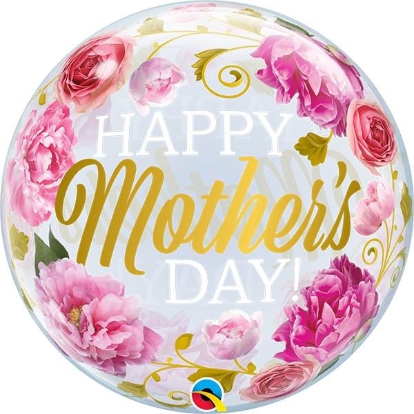 22 Inch Single Bubble Mother Day Pink Peonies