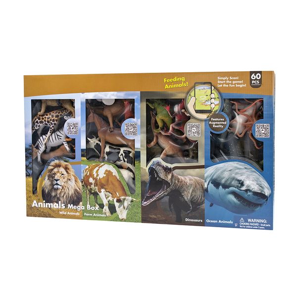 Planet Greenbean Animal Playset - Wild, Farm, Dinosaur, Ocean: 60 Pieces