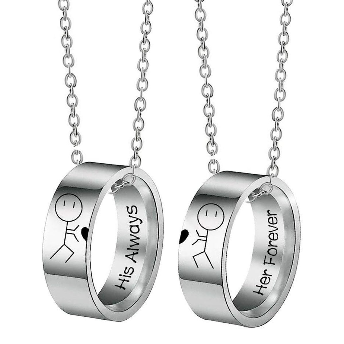 Pair of Couple's Stainless Steel His Always Her Forever Pendant ...