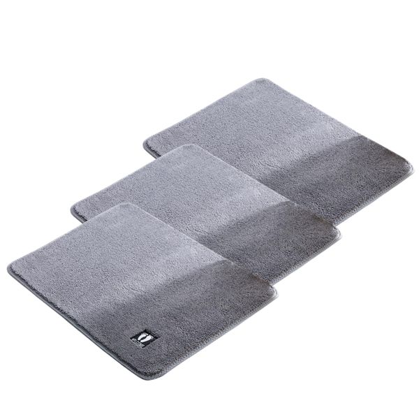 Set of 3 - Microfiber Bathroom Rug, Extra Soft, Absorbent &amp; Non-Slip - Grey