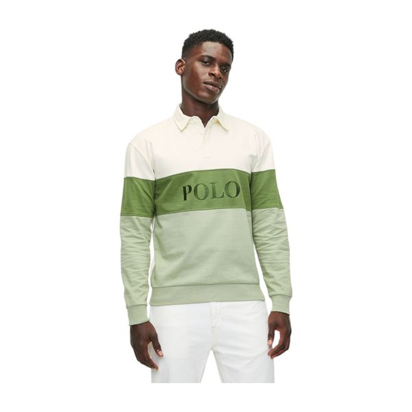 Polo Mens Colour Block Long Sleeve Sweater - Green