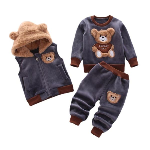 Grey Teddy Bear Fleece Three-piece Set for Boys