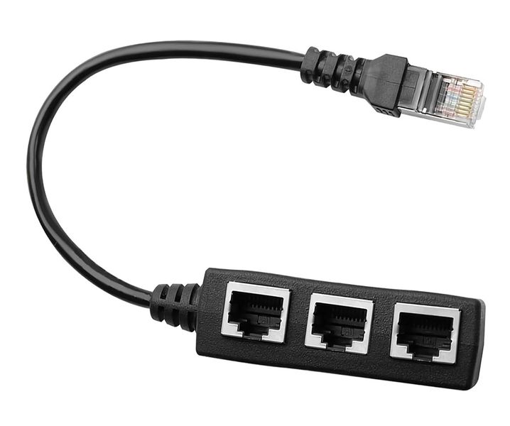 RJ45 Ethernet Network Splitter - 1 to 3 LAN Port Hub Adapter (Black)