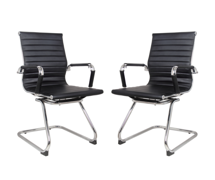 TOCC Ribbed Visitors Office Chairs - Set of 2 - Leather