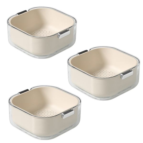 3 Pack - Modern Kitchen Rinse and Storage Basin - Cream White