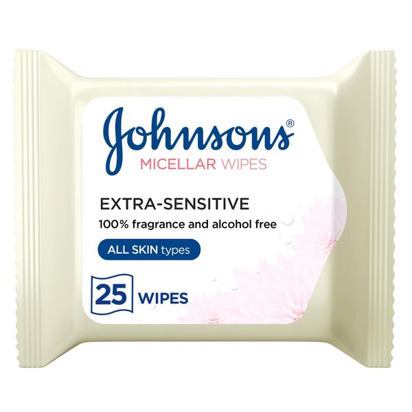 Johnson's Cleansing Face Micellar Wipes, Extra-Sensitive, Pack of 25 wipes