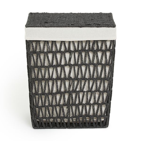 George &amp; Mason - Black Rope Rectangular Laundry Basket - 46cm