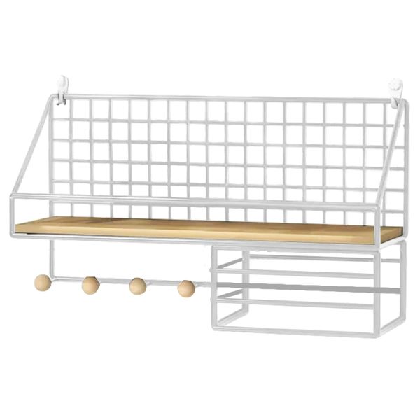 Decor Wall Mounted Iron Floating Storage Display Rack With Hooks - 45cm