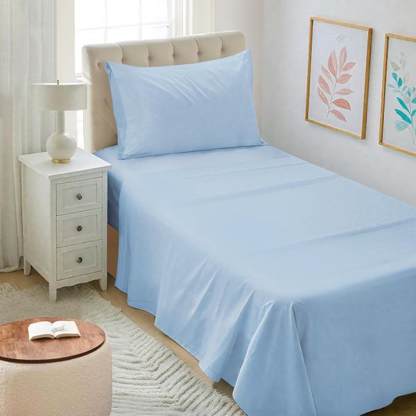 Sheets &amp; Pillowcase 3-Piece Set - Blue - Three Quarter