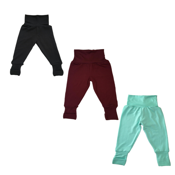 Baby Toddler Pants -3 Pack-Fold Over Cuffs - Black, Pink &amp; Blue Floral