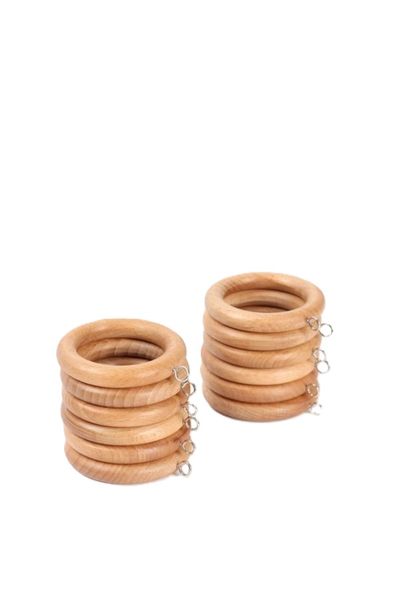 12 Pack Beech Wood Curtain Rings, 35mm