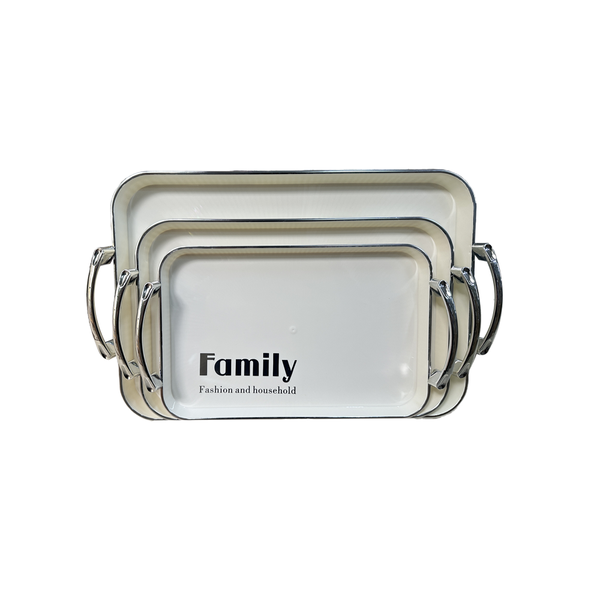 Square Plastic Tray with Handle, Snack Cake Fruit Tray - 3-Piece Set