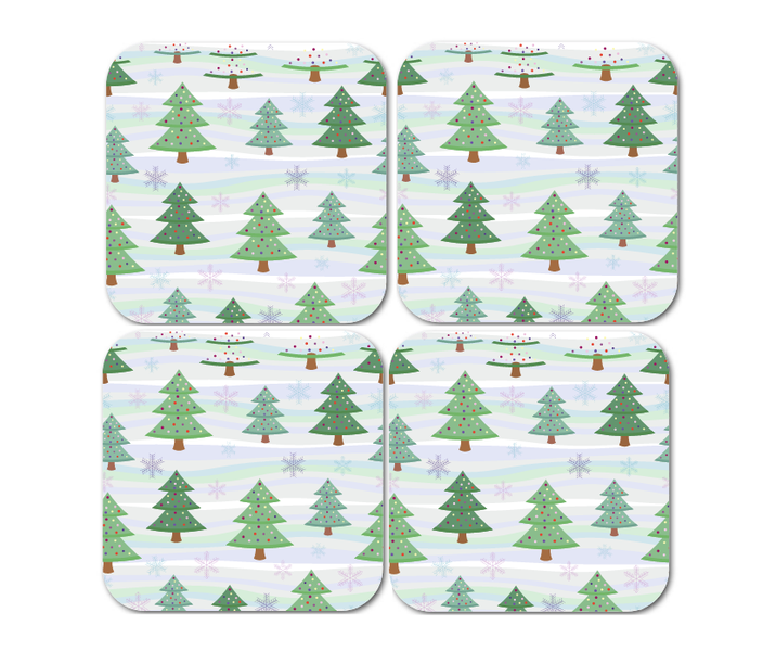 Christmas Table Decor - Set of 4 Wooden Coasters - Christmas Tree Design