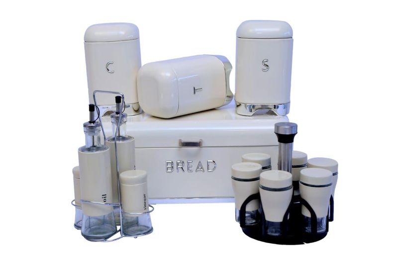 Dream World 16 Piece Bread Bin &amp; Canister With Spice,Oil &amp; Vinegar Jars Set