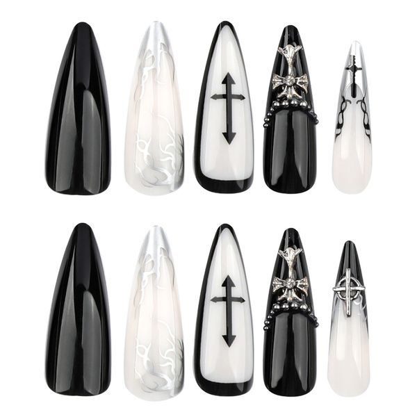 Nail Art-Black Cross Wearable False Nails
