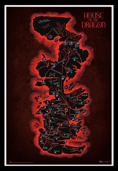 House of the Dragon - Westeros Map Poster with Black Frame