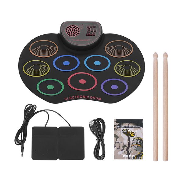 Portable Electronic Drum Set, 9-Pad, USB