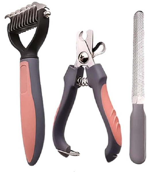 Pet Nail Trimmer Scissors with File &amp; Pet Comb Massage Set - Large 17 Teeth