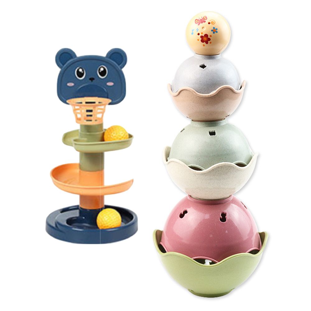 Kids 6 Piece Egg Toy Stacking Set With 3 Layer Rolling Ball Tower Game