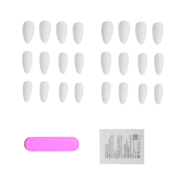 24 Pcs Minimalist Solid Color Almond Press On Nails - White