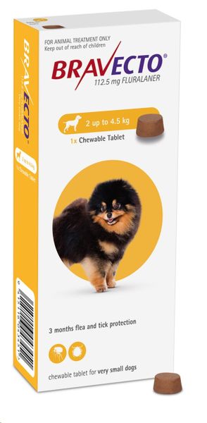 Bravecto Chewable Tick &amp; Flea Tablet for Dogs - 2-4.5kg (1 Chew)