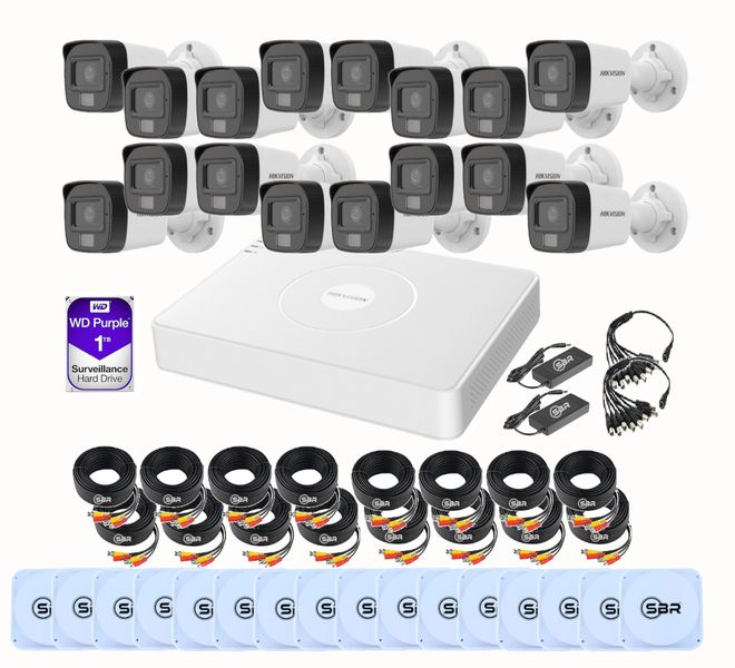 Hikvision 16 Channel Smart Hybrid Camera w Audio Light Kit-1TB-SBR Bundle