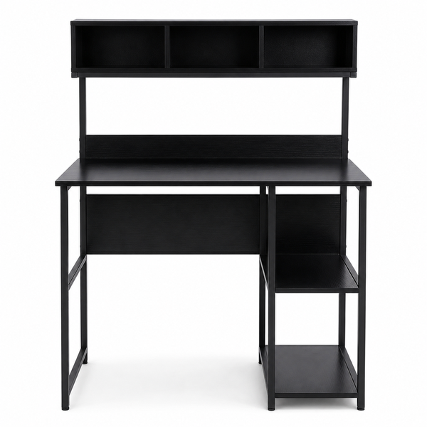 Black Computer Desk with Top Storage Cubes &amp; Side Shelves