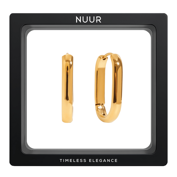 NUUR Amari Earrings - 18K Gold-Plated Minimal U-Shape, Waterproof Design