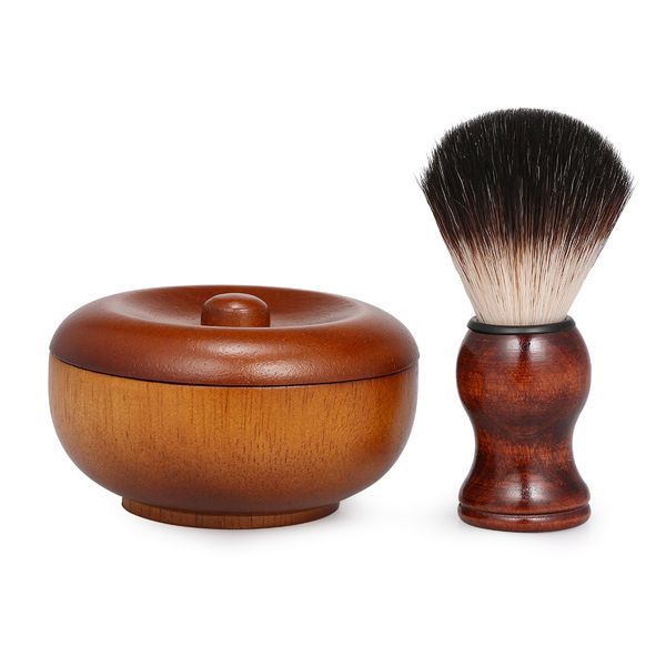 Wooden Soap Bowl And Shaving Brush Set for Men