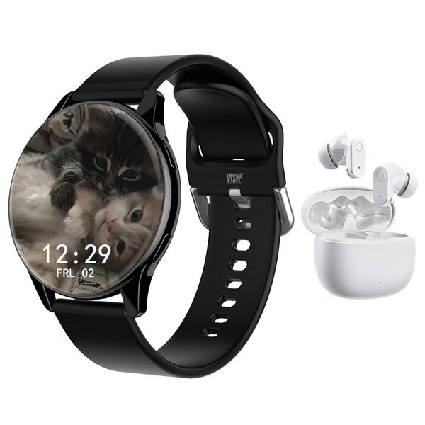 Black VSP Smart Fitness Watch with Wireless Bluetooth Earbuds Combo