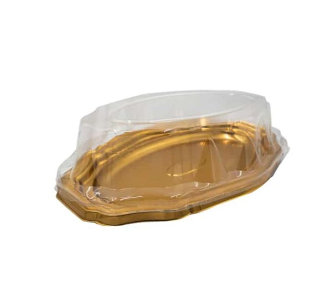 Disposable Serving Tray Gold with Clear Lid x 2