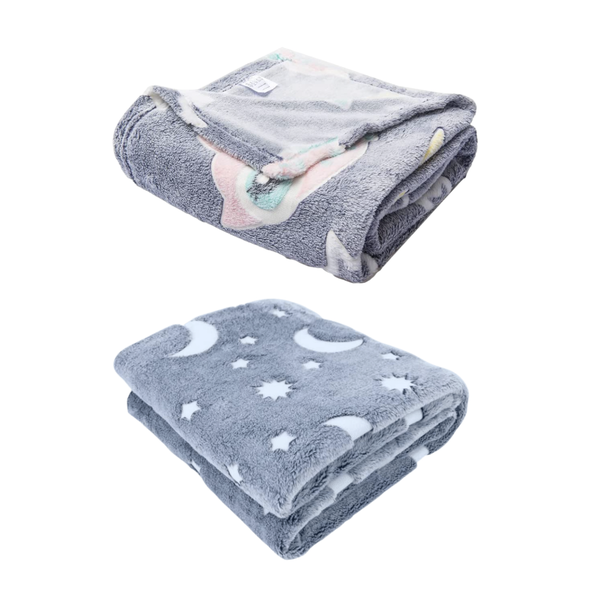 2 Pack Magic Glow in the Dark Blankets - Owls &amp; Night Sky