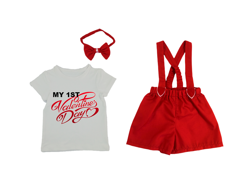 My First Valentines-Red Boy Shorts, Shirt, Suspenders &amp; Bowtie