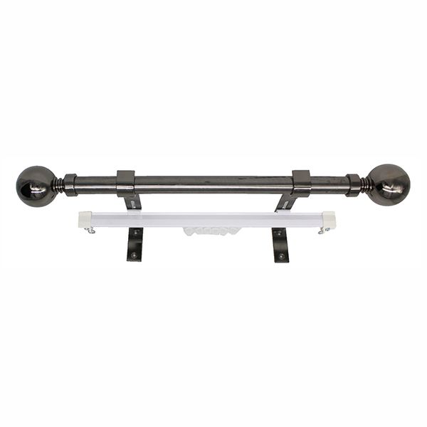 Matoc 25mm Curtain Pole &amp; Single Rail Kit with Ball Finials - Black Nickel