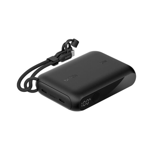 Belkin Portable Charger, Slim USB-C Power Bank 10,000mAh with 2 USB-C Ports, Digital Battery Display, 20W Charging - Black