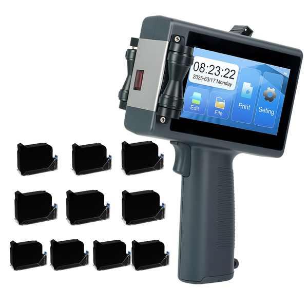 Handheld Inkjet Printer - Batch, Date, QR + 10 Cartridges
