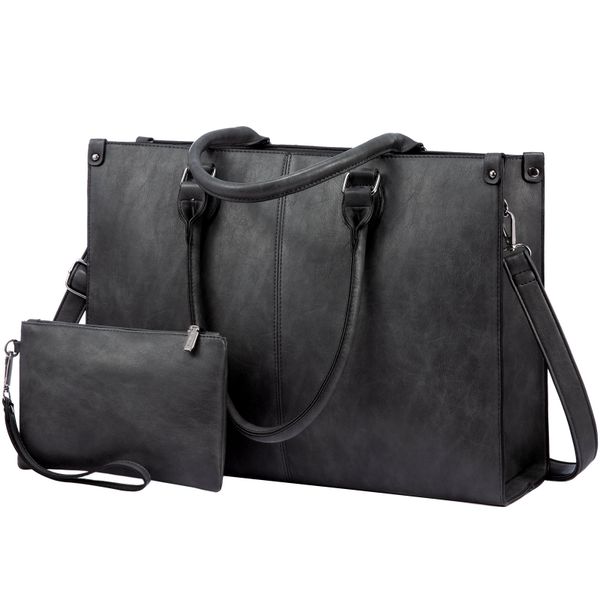 Ladies Fashionable Leather Laptop Tote Bag with Detachable Pouch