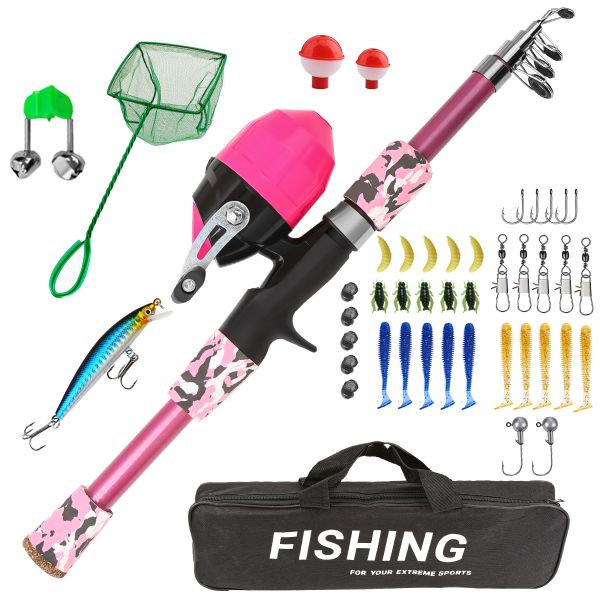 1.5M Kids Telescopic Fiberglass Fishing Rod and Closed Reel Set - 5-Color
