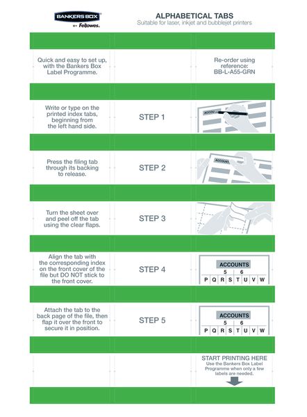 Fellowes Bankers Box Labels Alphabetical Adhesive Tab - Green 55mm 144pk