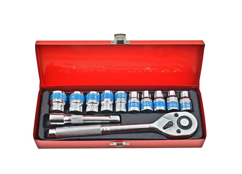 AIYI 12 Piece 1/2-Inch Socket Set In Red Metal Case AY187-007