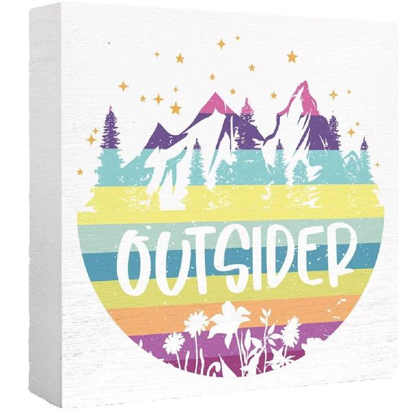 Camping Decor Rustic Colorful "Outsider" Wood Sign, RV Decor &amp; Gift