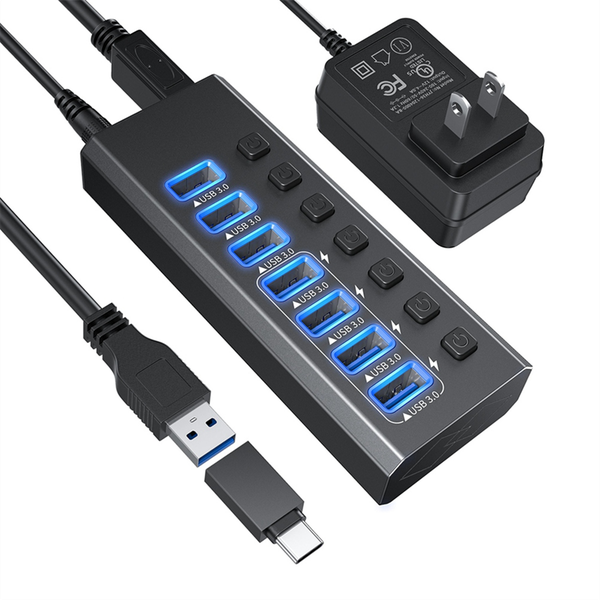 Powered USB 3.0 Hub ,7 Port USB Hub,US Plug